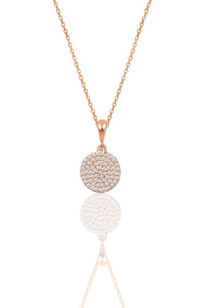 Gümüş rose zirkon taşlı yuvarlak kolye ve küpe ikili set SGTL12095ROSE