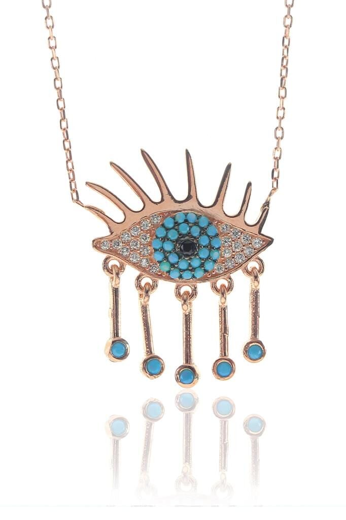 Turkuaz ve zirkon taşlı göz kolye SGTL8178