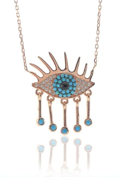 Turkuaz ve zirkon taşlı göz kolye SGTL8178