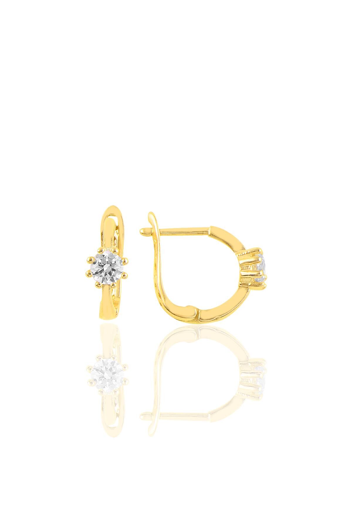 Gümüş altın yaldızlı  tek taşlı j  küpe SGTL10444GOLD