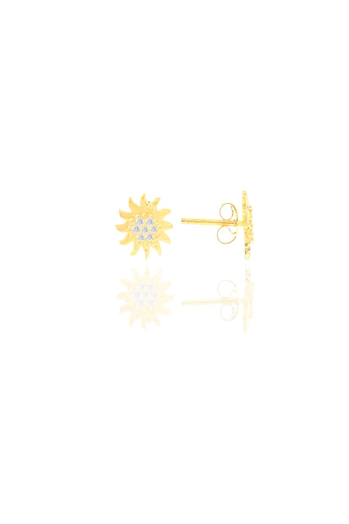Gümüş altın yaldızlı  zirkon taşlı güneş küpe SGTL11244GOLD