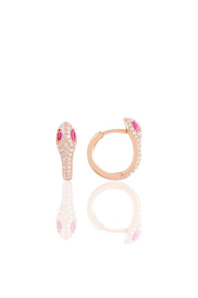 Gümüş rose fuşya  taşlı yılan halka küpe SGTL10554ROSE