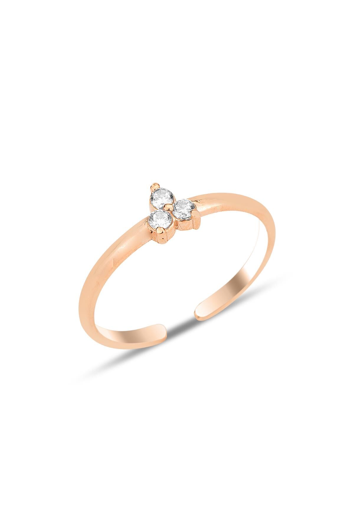 Gümüş rose zirkon taşlı alttan ayarlanabilir tria yüzük SGTL12247ROSE