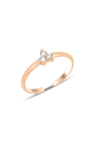 Gümüş rose zirkon taşlı alttan ayarlanabilir tria yüzük SGTL12247ROSE