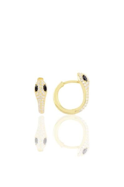 Gümüş altın yaldızlı siyah taşlı yılan halka küpe SGTL10555GOLD