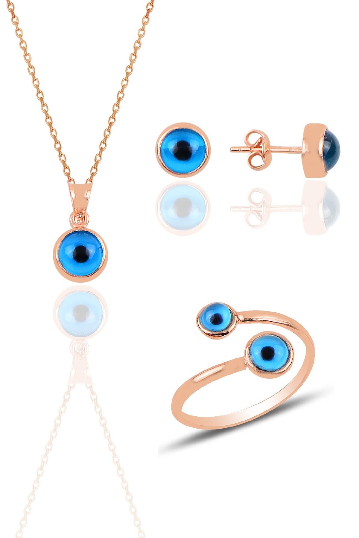 Gümüş nazar boncuklu üçlü set SGTL10584ROSE