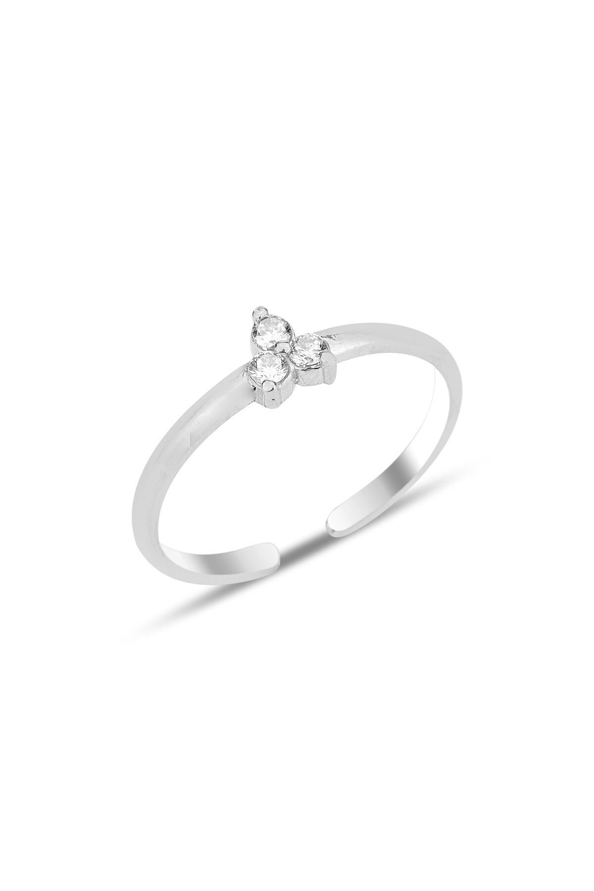 Gümüş rodyumlu zirkon taşlı alttan ayarlanabilir tria yüzük SGTL12247RODAJ