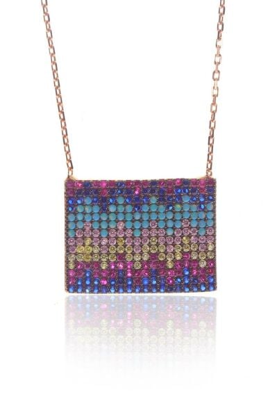 Renkli taşlı kare kolye SGTL8181