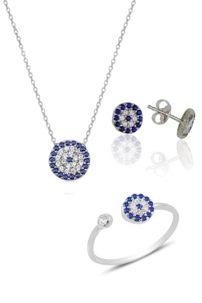 Gümüş rodyumlu nazar modeli üçlü set SGTL10585RODAJ