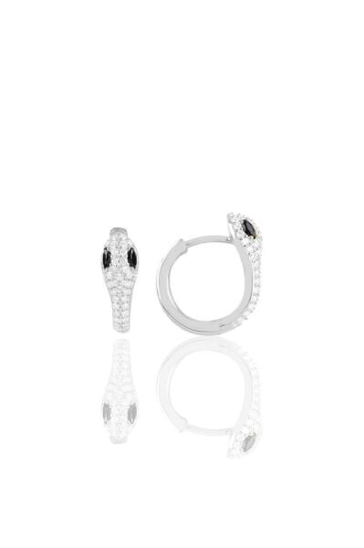 Gümüş rodyumlu siyah taşlı yılan halka küpe SGTL10555RODAJ