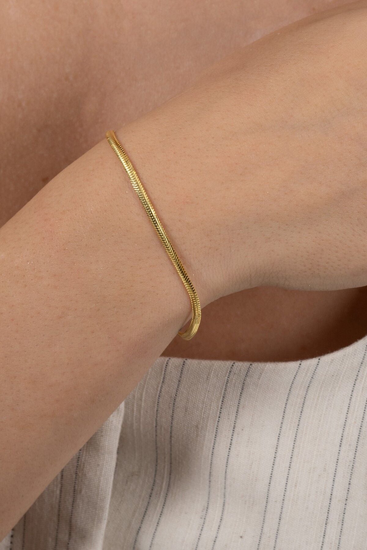 925 Ayar Gümüş altın yaldızlı balık sırtı italyan model zincir bileklik SGTL12944GOLD