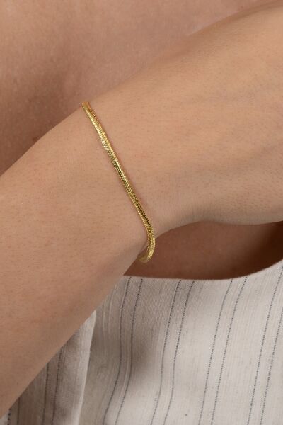 925 Ayar Gümüş altın yaldızlı balık sırtı italyan model zincir bileklik SGTL12944GOLD