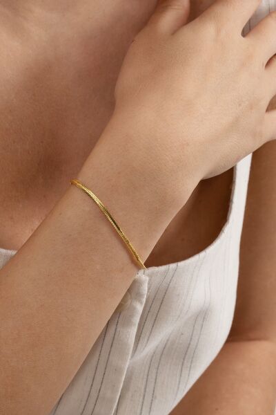 925 Ayar Gümüş altın yaldızlı balık sırtı italyan model zincir bileklik SGTL12944GOLD