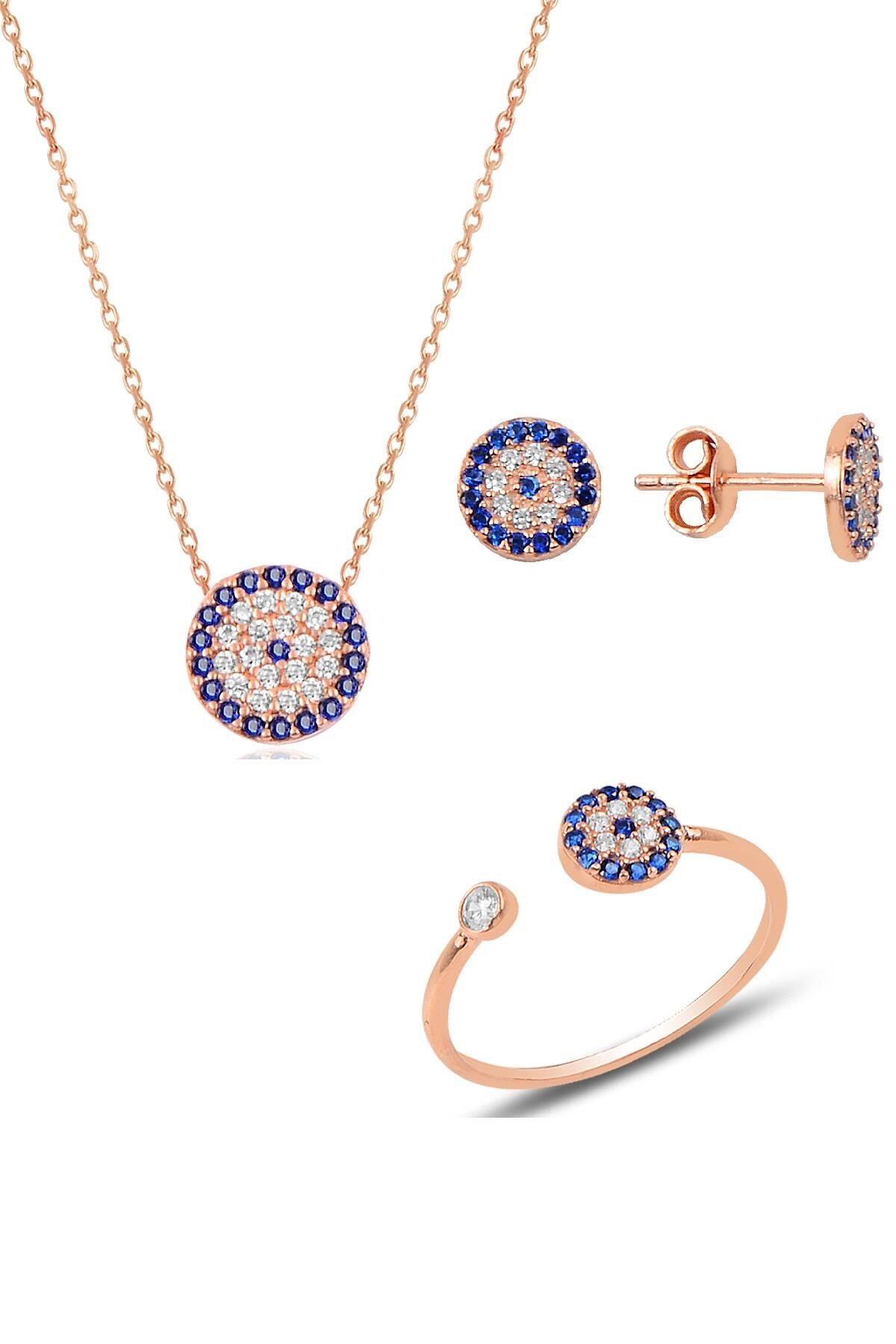 Gümüş rose  nazar modeli üçlü set SGTL10585ROSE