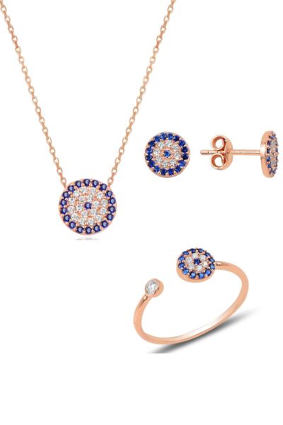 Gümüş rose  nazar modeli üçlü set SGTL10585ROSE