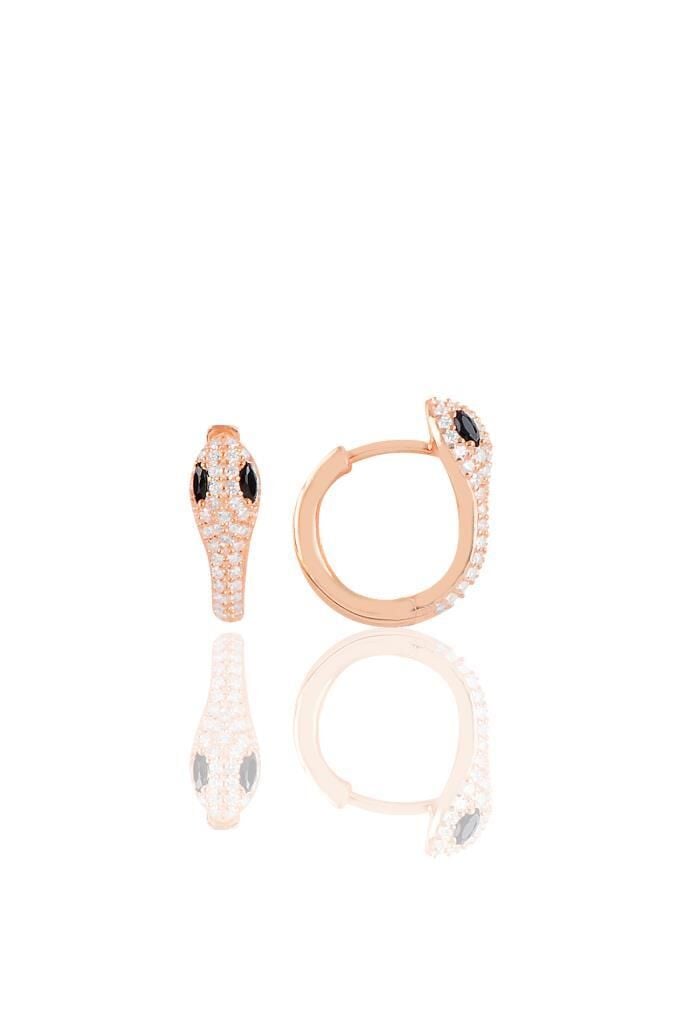 Gümüş rose siyah taşlı yılan halka küpe SGTL10555ROSE