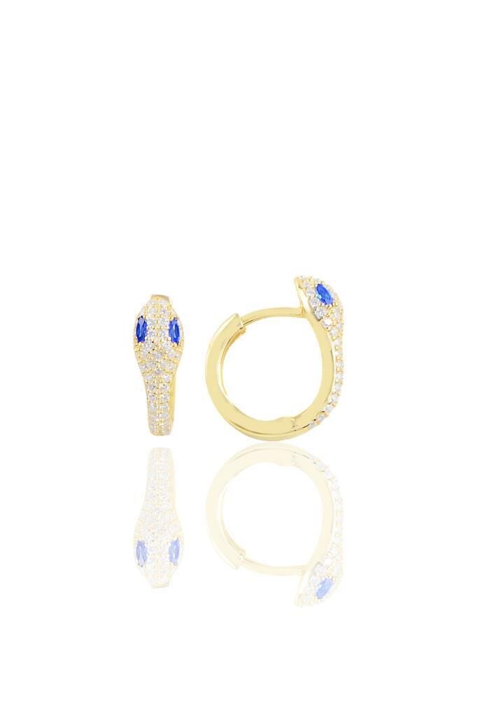 Gümüş altın yaldızlı safir taşlı yılan halka küpe SGTL10556GOLD