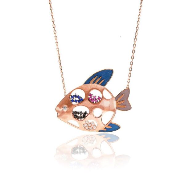 Renkli Taşlı Mineli Balina Kolye SGTL6803