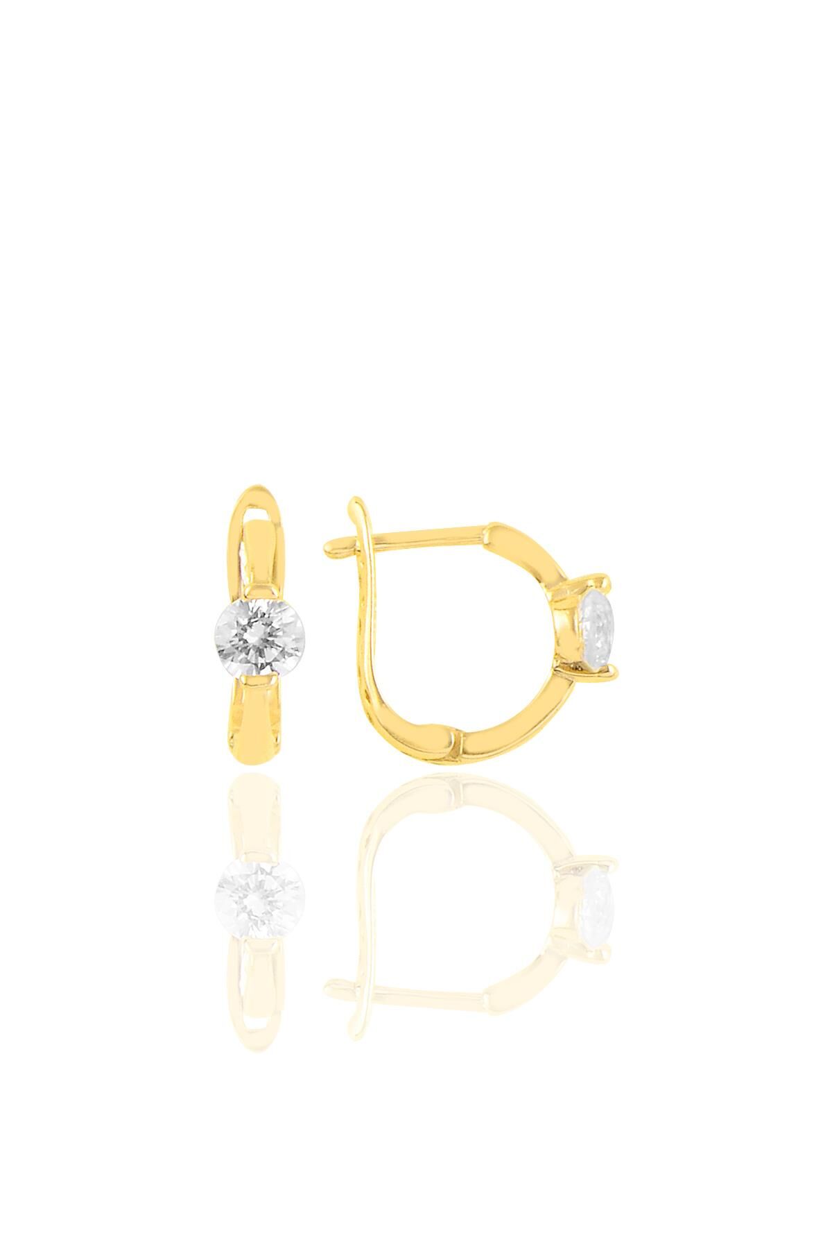 Gümüş altın yaldızlı tek taşlı j küpe SGTL10446GOLD