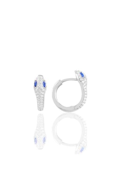 Gümüş rodyumlu  safir taşlı yılan halka küpe SGTL10556RODAJ