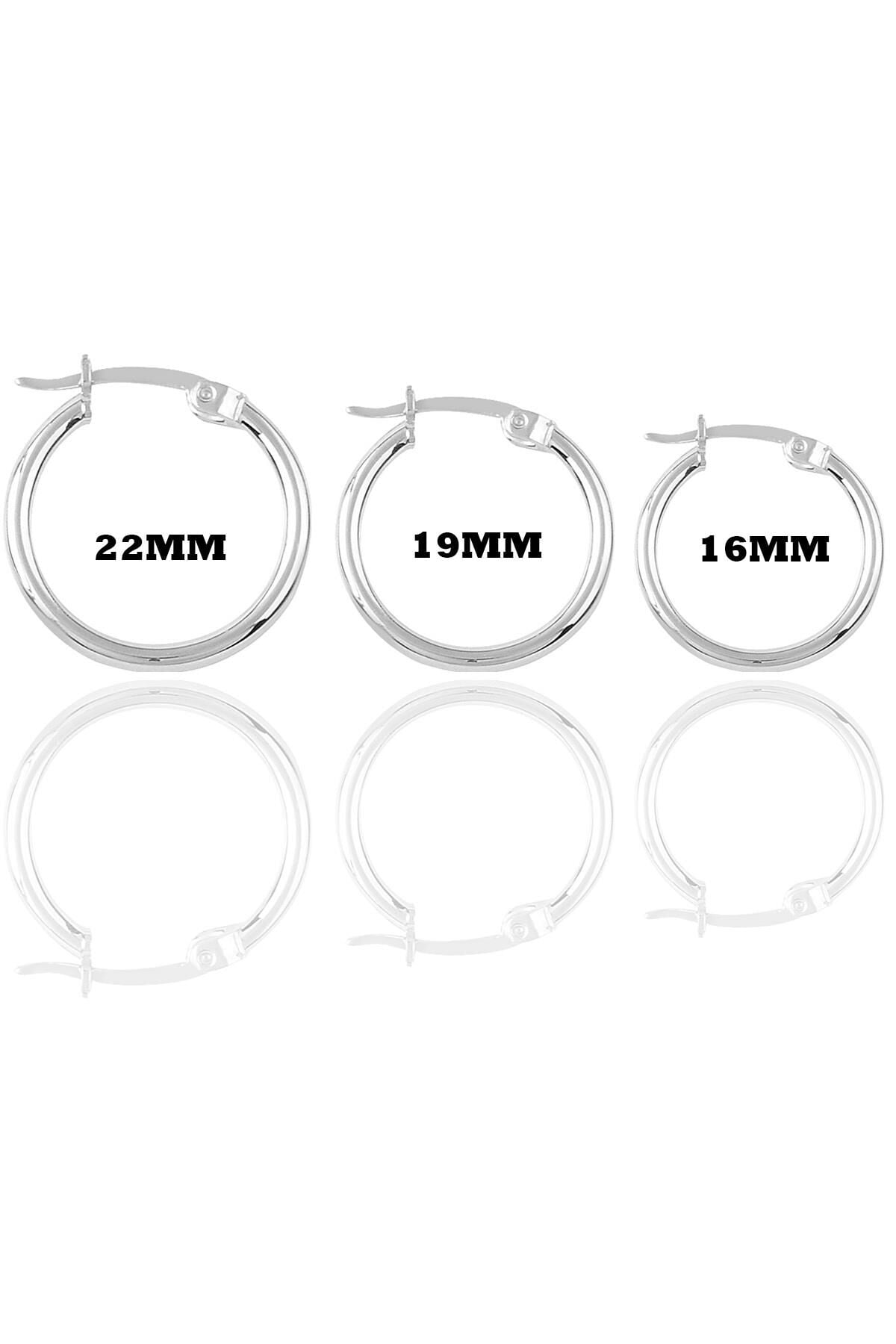 Gümüş rodyumlu  üç boydan oluşan şarnel halka küpeler SGTL11557RODAJ