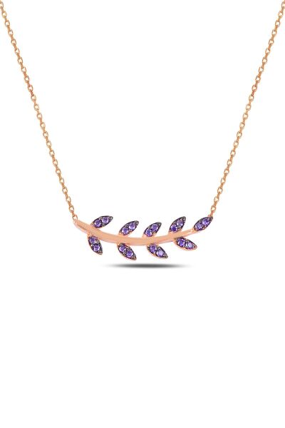 Gümüş rose mor taşlı yaprak üçlü set SGTL10586MOR