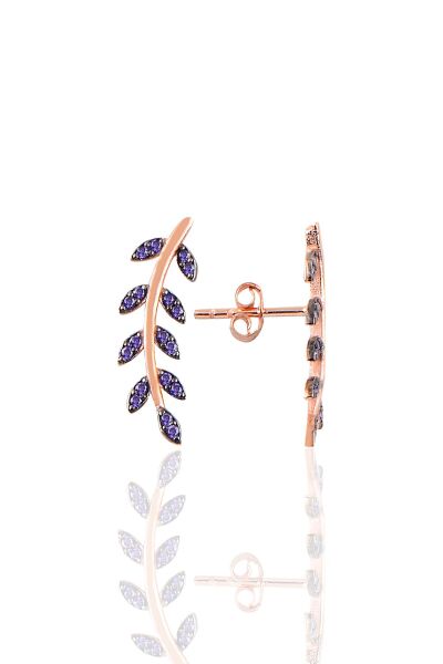 Gümüş rose mor taşlı yaprak üçlü set SGTL10586MOR