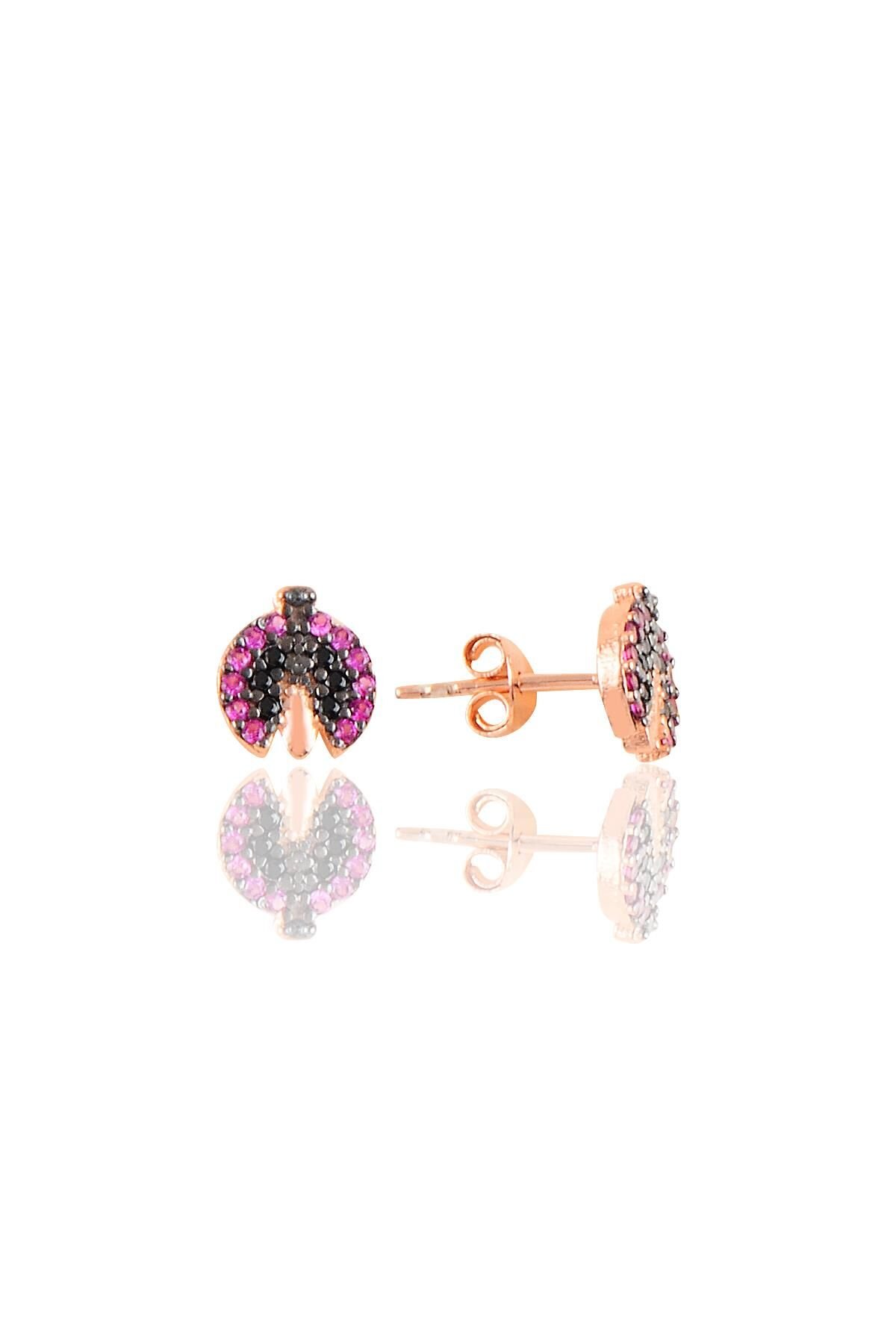 Gümüş rose uğur böceği küpe SGTL10324