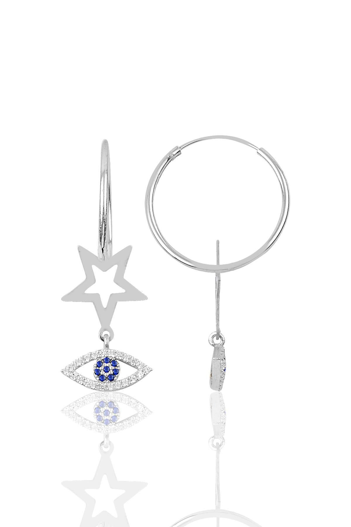 Gümüş yıldız ve göz modeli halka küpe SGTL9762