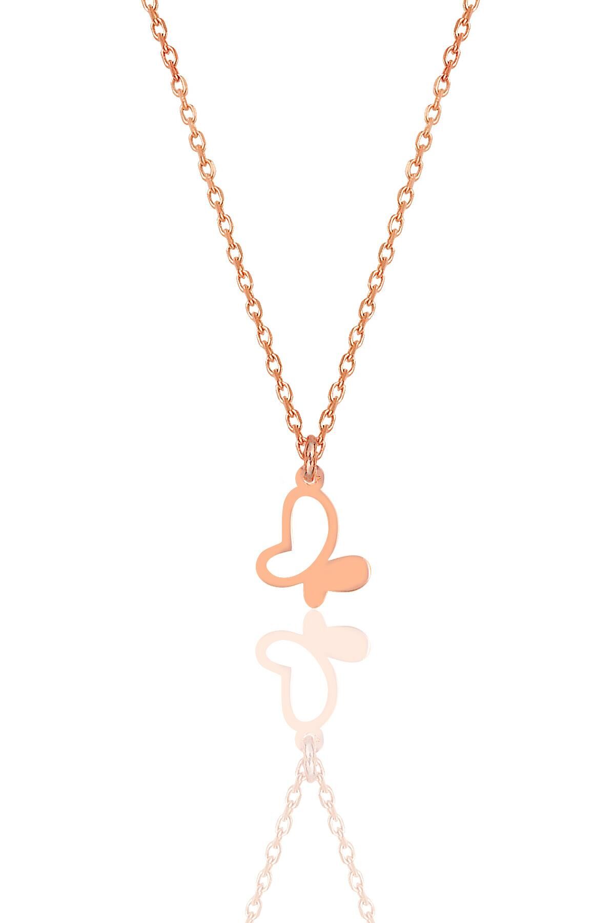 Gümüş rose kelebek kolye  SGTL12007ROSE