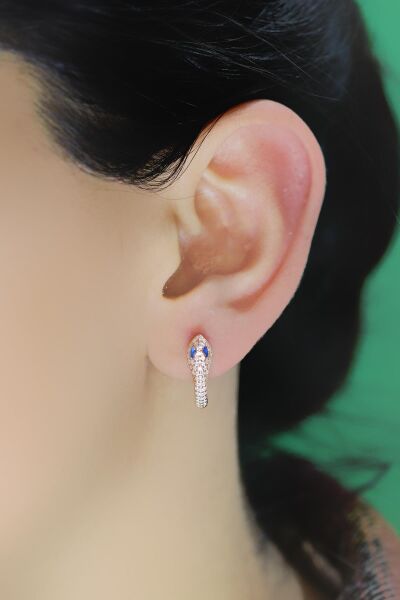 Gümüş rose safir taşlı yılan halka küpe SGTL10556ROSE
