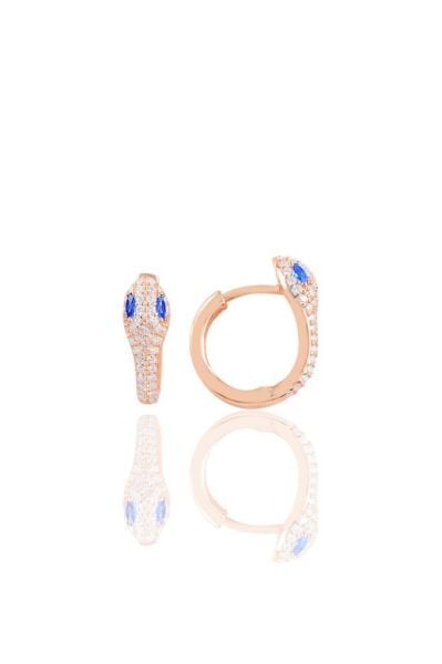 Gümüş rose safir taşlı yılan halka küpe SGTL10556ROSE