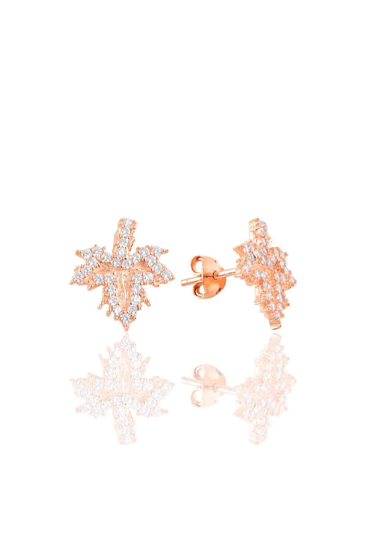 Gümüş  taşlı çınar yaprağı küpe