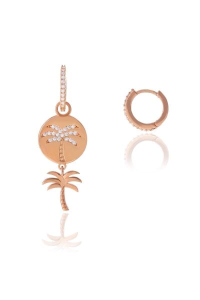 Gümüş rose  özel tasarım zirkon taşlı palmiye halka küpe SGTL10557ROSE
