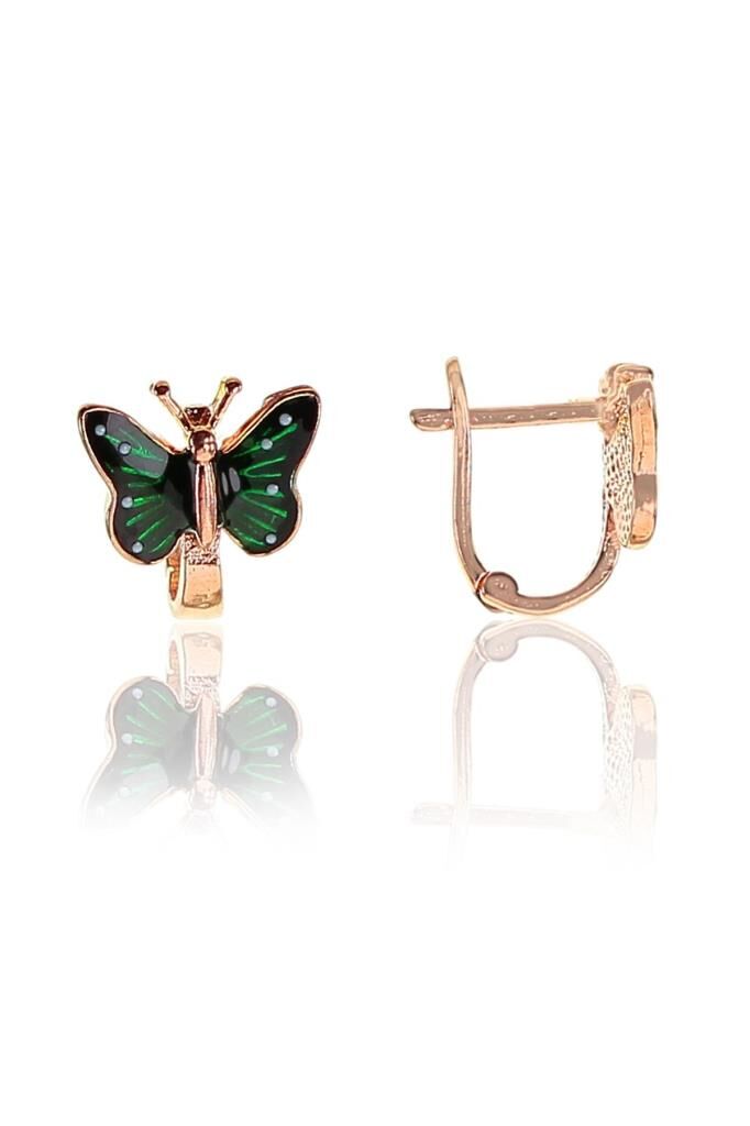 Gümüş yeşil mineli kelebek modeli küpe SGTL10808YSL