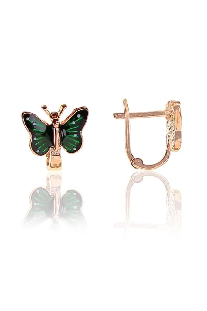 Gümüş yeşil mineli kelebek modeli küpe SGTL10808YSL