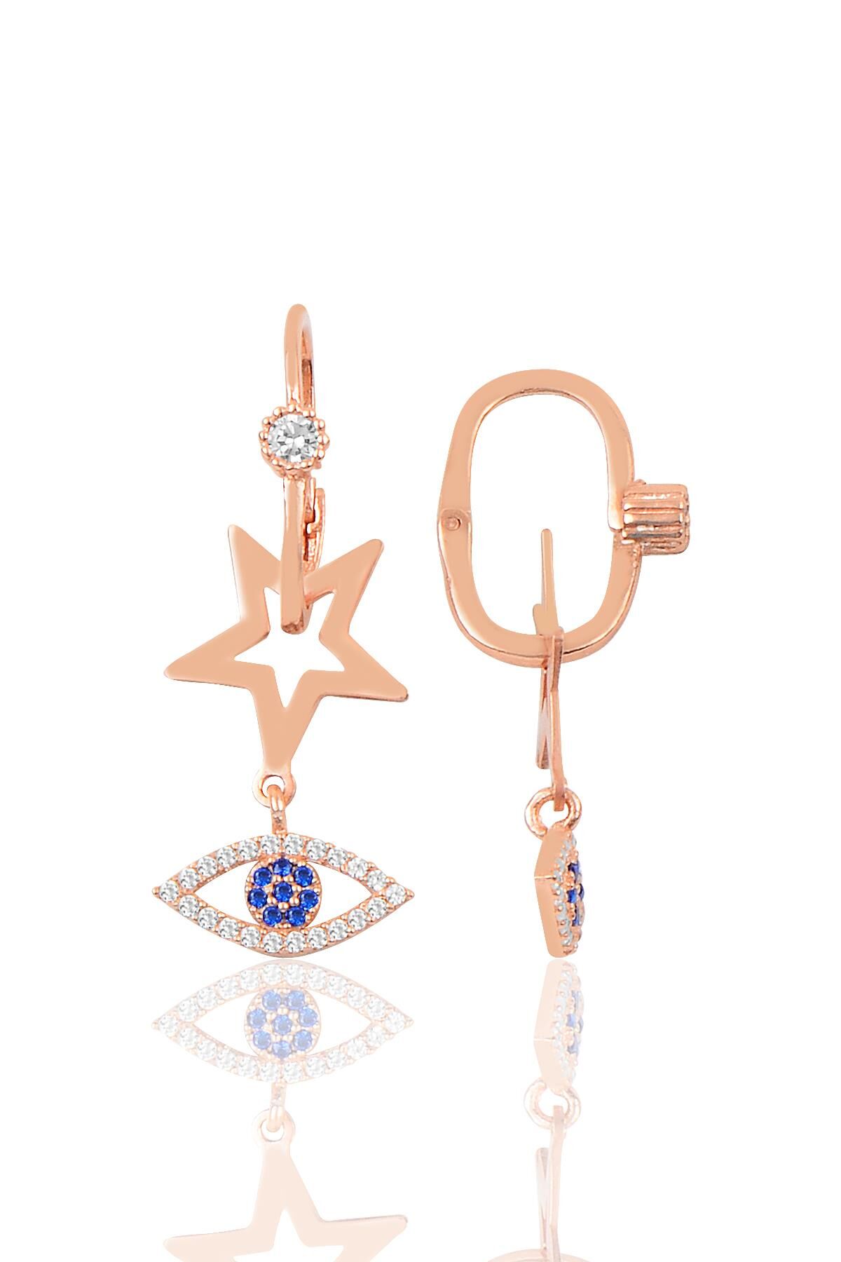 Gümüş yıldız ve kutup göz modeli göçmen küpe SGTL9764