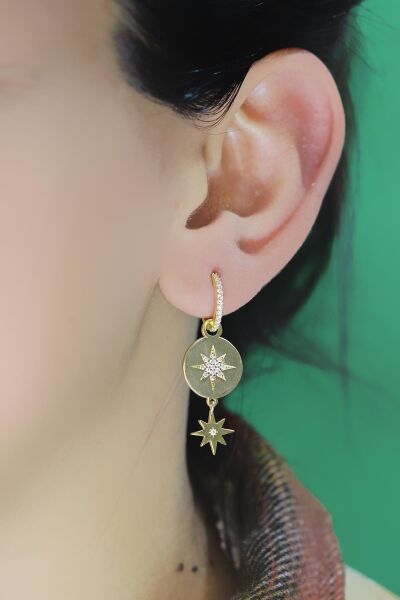 Gümüş altın özel tasarım yaldızlı kuzey yıldızı halka küpe SGTL10558GOLD