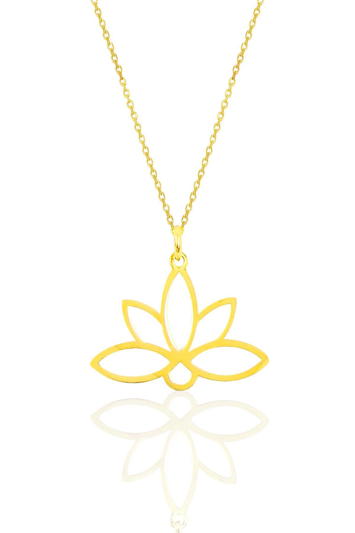 Gümüş altın yaldızlı sonsuz yaşamın simgesi lotus çiçeği kolye SGTL10085GOLD