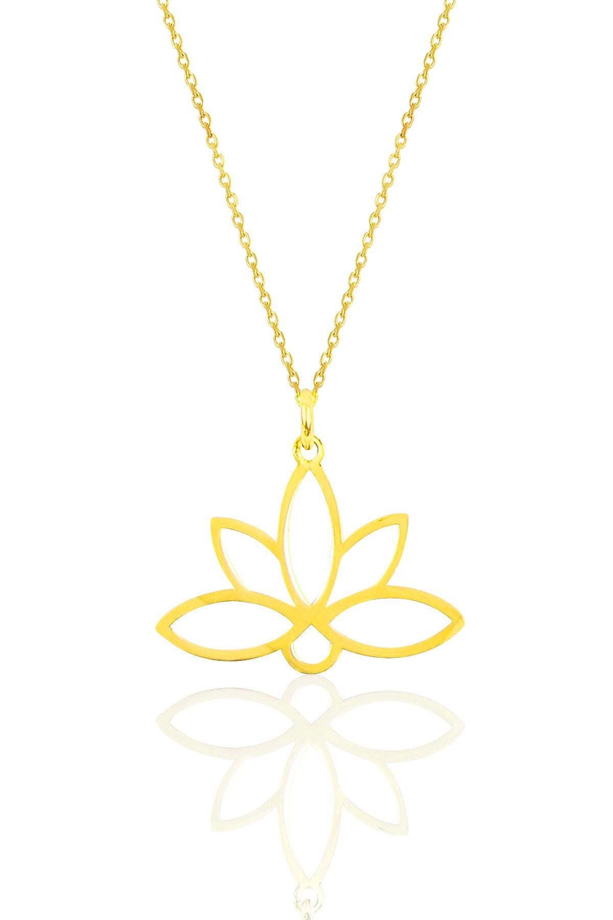 Gümüş altın yaldızlı sonsuz yaşamın simgesi lotus çiçeği kolye SGTL10085GOLD