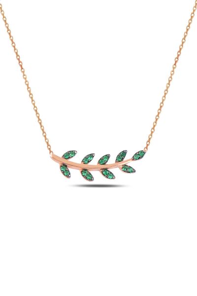 Gümüş rose yeşil  taşlı yaprak  üçlü set SGTL10586YESIL