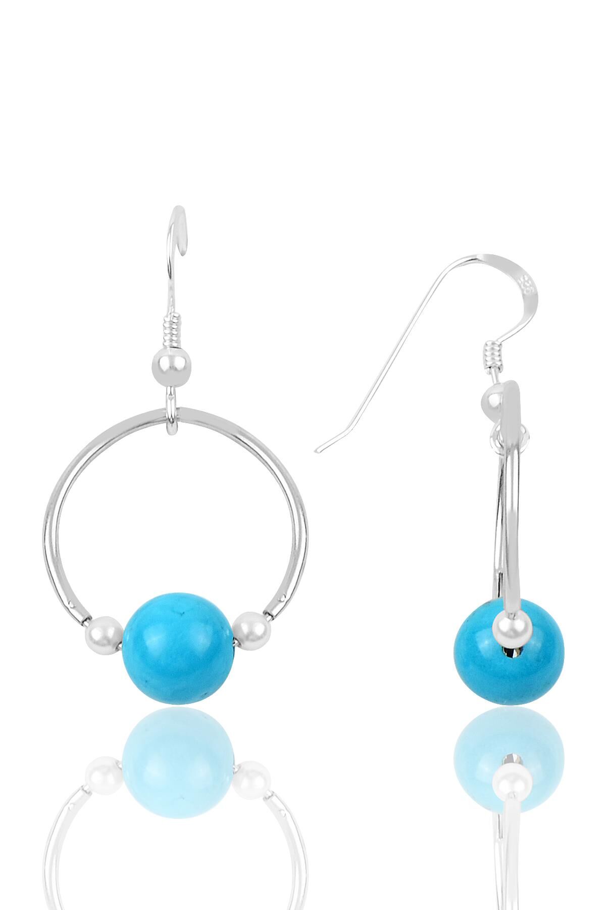 Gümüş turkuaz ve inci taşlı halka küpe SGTL9765