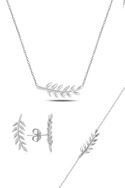 Gümüş rodyumlu yaprak üçlü set SGTL10587RODAJ
