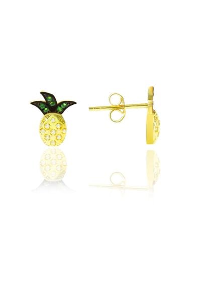 Gümüş altın yaldızlı zirkon  taşlı ananas küpe SGTL10559GOLD