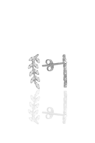 Gümüş rodyumlu zirkon taşlı yeni yaprak küpe SGTL11558RODAJ