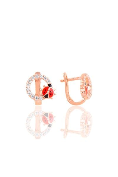 Gümüş rose mineli zirkon taşlı uğur böceği çocuk  küpesi SGTL10329ROSE