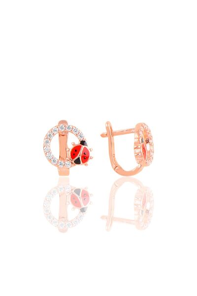 Gümüş rose mineli zirkon taşlı uğur böceği çocuk  küpesi SGTL10329ROSE