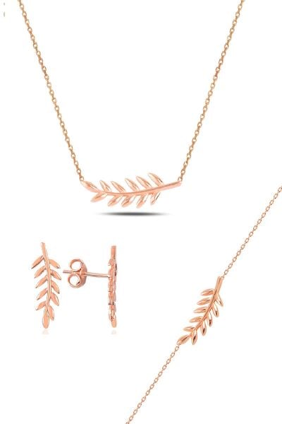 Gümüş rose yaprak üçlü set SGTL10587ROSE