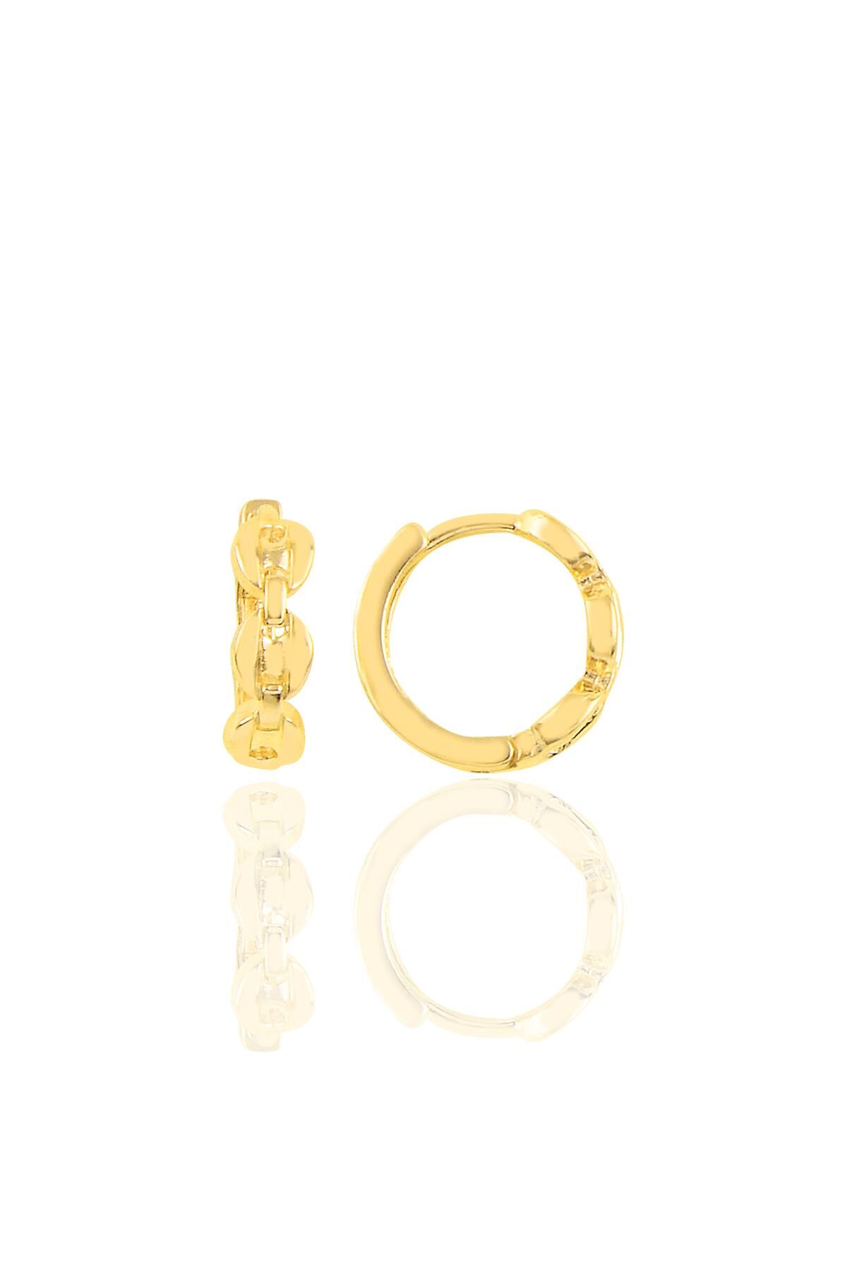 Gümüş altın yaldızlı düğme desenli halka küpe SGTL10448GOLD