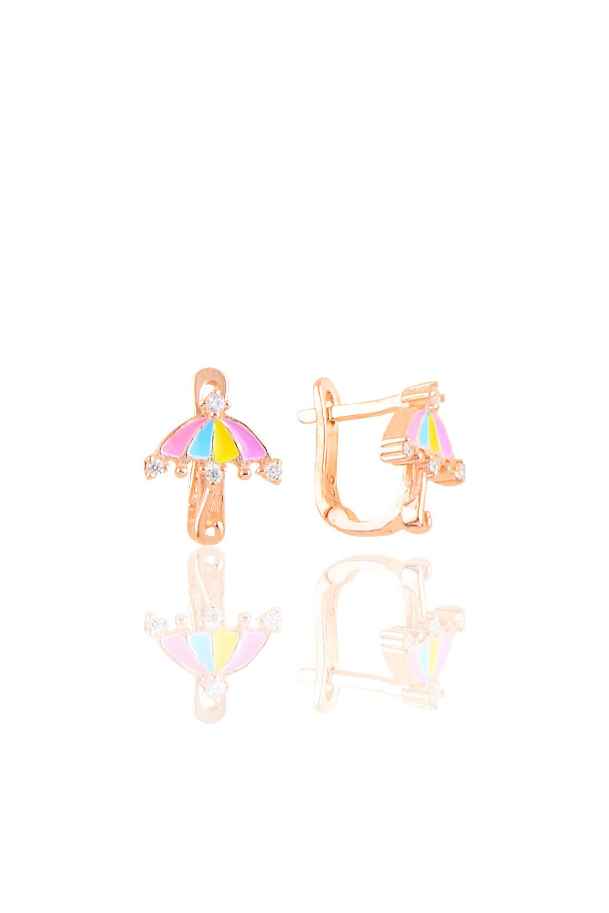 Gümüş rose mineli zirkon taşlı şemsiye çocuk küpesi SGTL10330ROSE